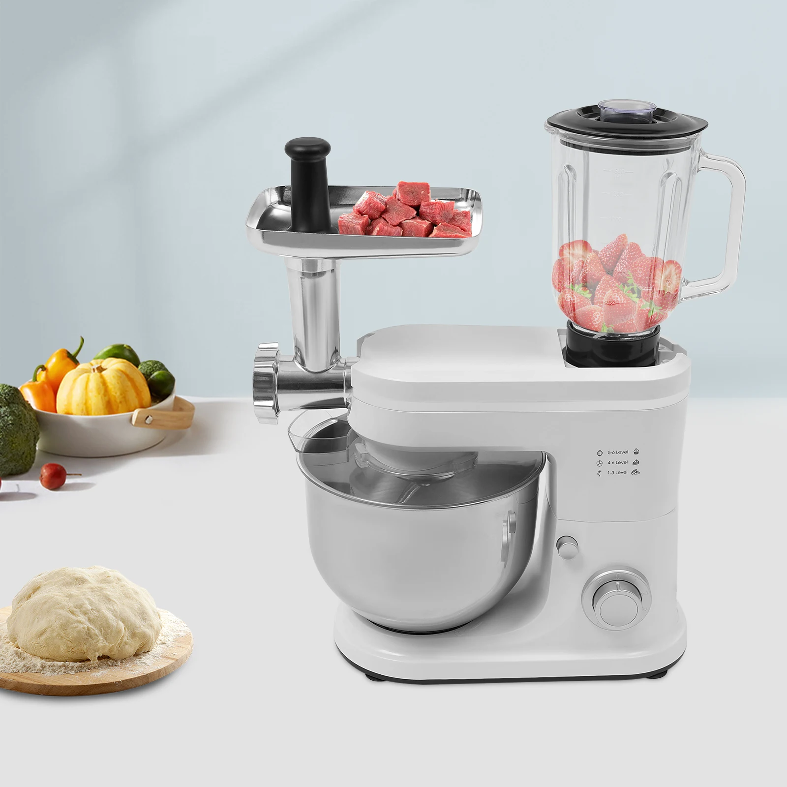 700W Free Standing Food Processor, Stand Mixer, Multifunctional Mixer Suitable for Kitchens, Restaurants, Bakeries