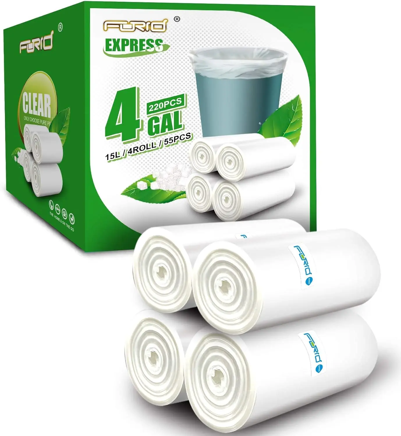 

4 Gallon Clear Trash Bags 220 Count - Small Garbage Bags for Bathroom Bedroom Office, 15 Liters Durable Thick Wastebasket Liners