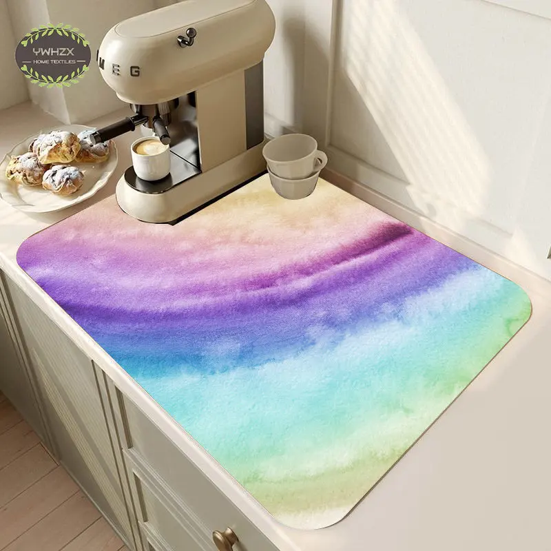 Fantasy Watercolor Dish Drainer Absorbent Pad Napa Skin Soft Quick Dry Kitchen Drying Mat Bottle Placemat Bathroom Non-Slip Rugs