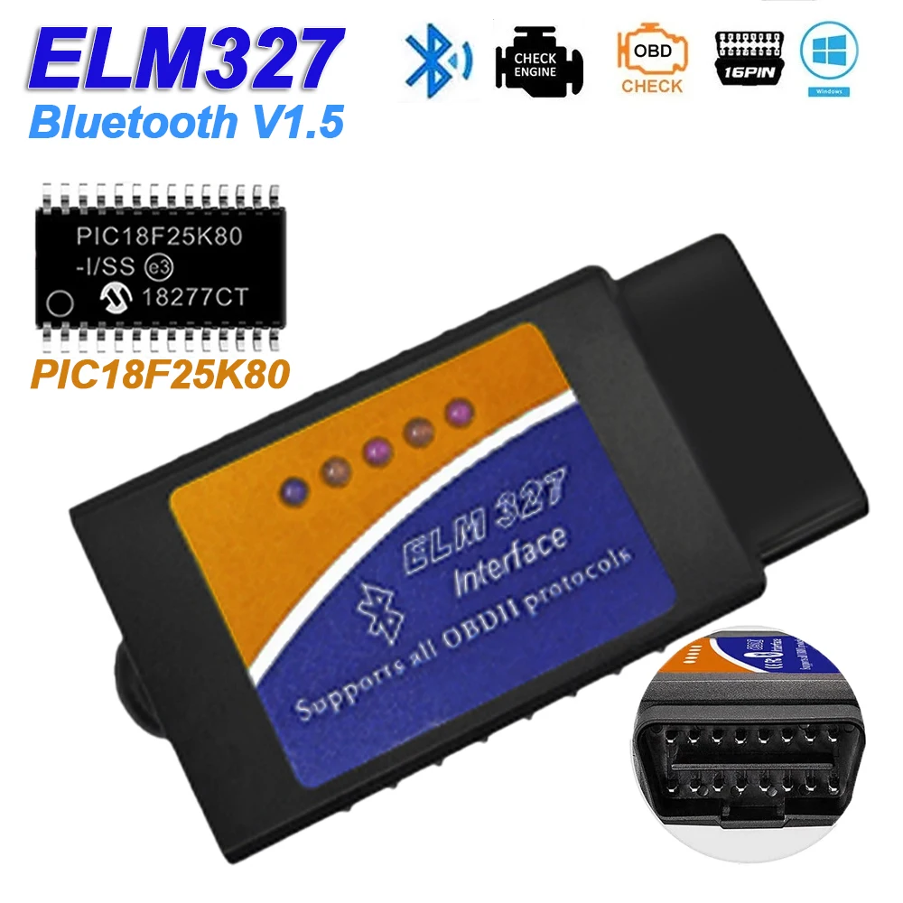 

ELM327 Bluetooth V1.5 PIC18F25K80 для Android/Windows OBD2 считыватель кодов встроенный модуль Bluetooth автомобильный сканер диагностический инструмент