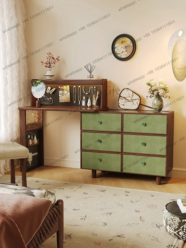 Dresser chest integrated 2025 new retro solid wood antique green makeup table