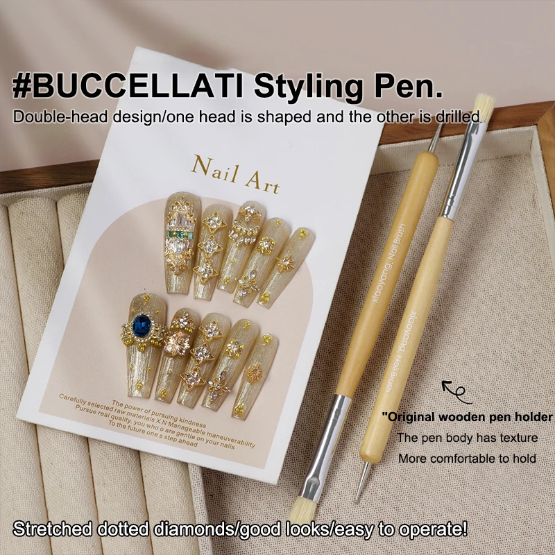 Nail Point Drill Pen Wooden Pen Bar Stirring Nail Polish Draw Five Petals Flower Polka Dot Double Head Stainless Bar Pen
