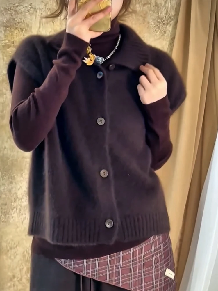 

Винтажный вязаный кардиган свободного кроя большого размера, утягивающий топ для осени и зимы, с круглым вырезом, длинными рукавами, на одной пуговице