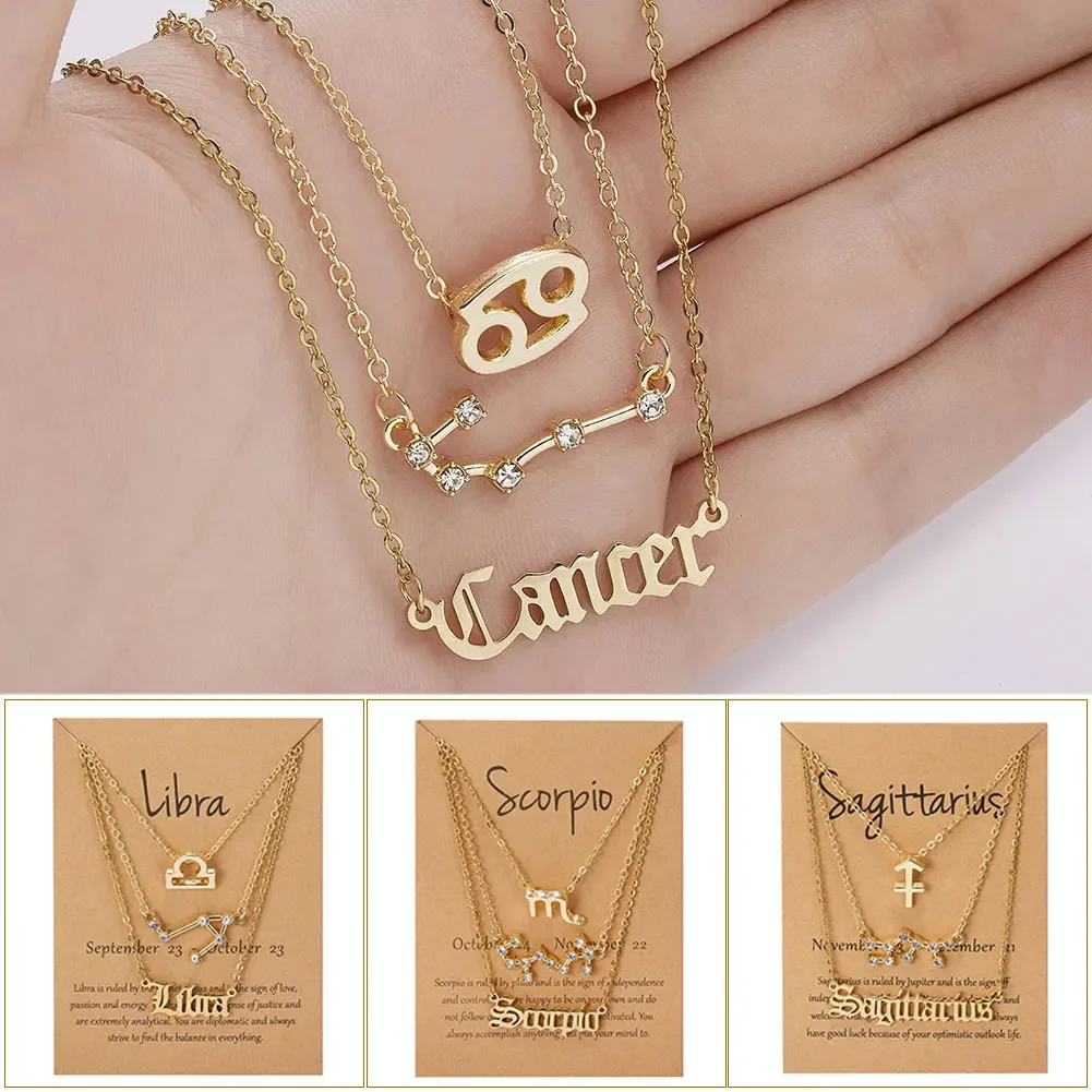 3Pcs/Set Cardboard Star Zodiac Sign 12 Constellation Charm Aries Cancer Leo Scorpio Necklace