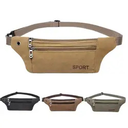 Men Running Purses Casual Durable Fanny Waist Pack Male Waist Bags Belt Canvas Hip Bum  Bag Pouch Three Zipper Pocket