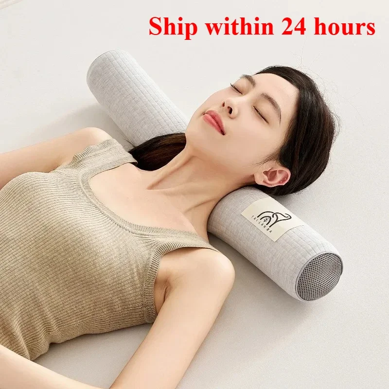 2026 multi-functional solid color striped latex cylindrical pillow candy pillow adult household neck pillow