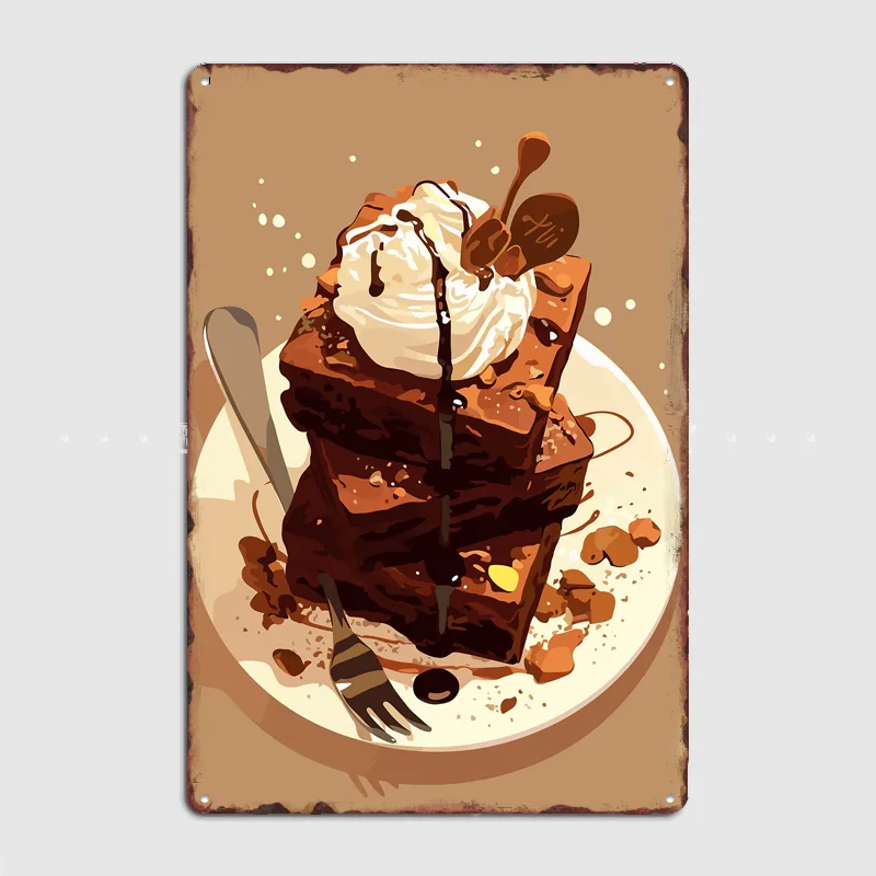Stacked Brownies with Whipped Cream Vintage Poster Metal Sign Custom Room Decor Home Wall Decor Posters Indoor Wall Decoration