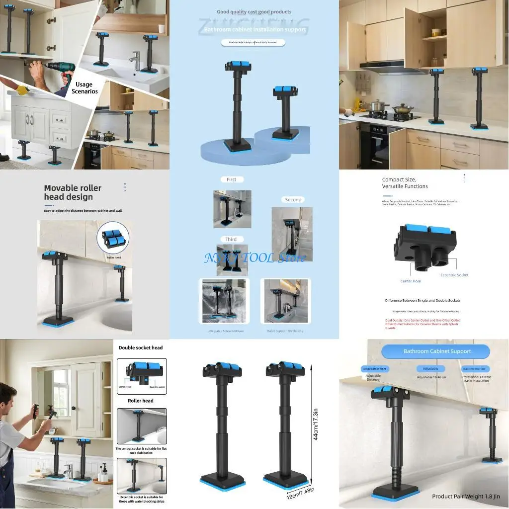 

L8RC Versatile Telescopic Roller Bracket Support Adjustable Lifting Rod Tool for Cabinet Installation in Bathrooms Garages