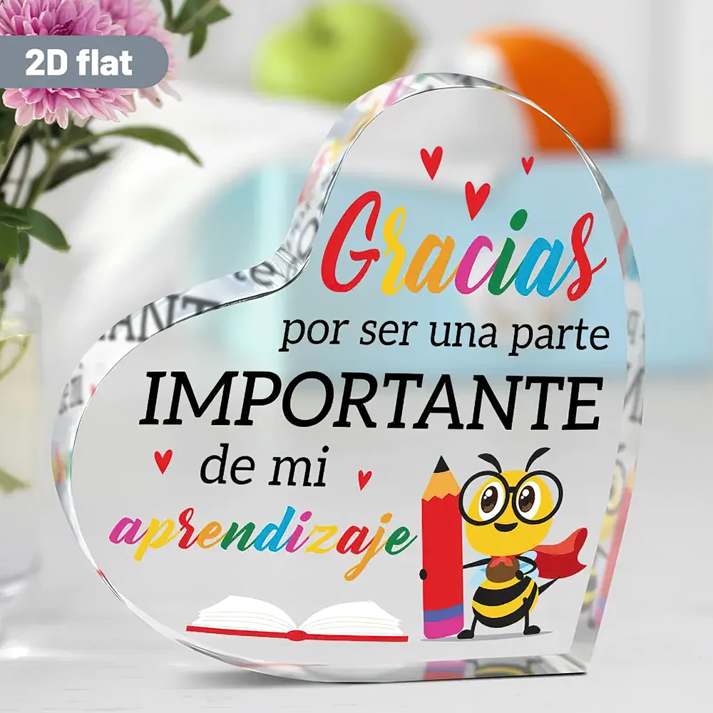 Plano 2D, rompecabezas acrílico en forma de corazón de 1 pieza - "Gracias por ser una parte IMPORTANTE de mi aprendizaje" con lindo personaje de dibujos animados,