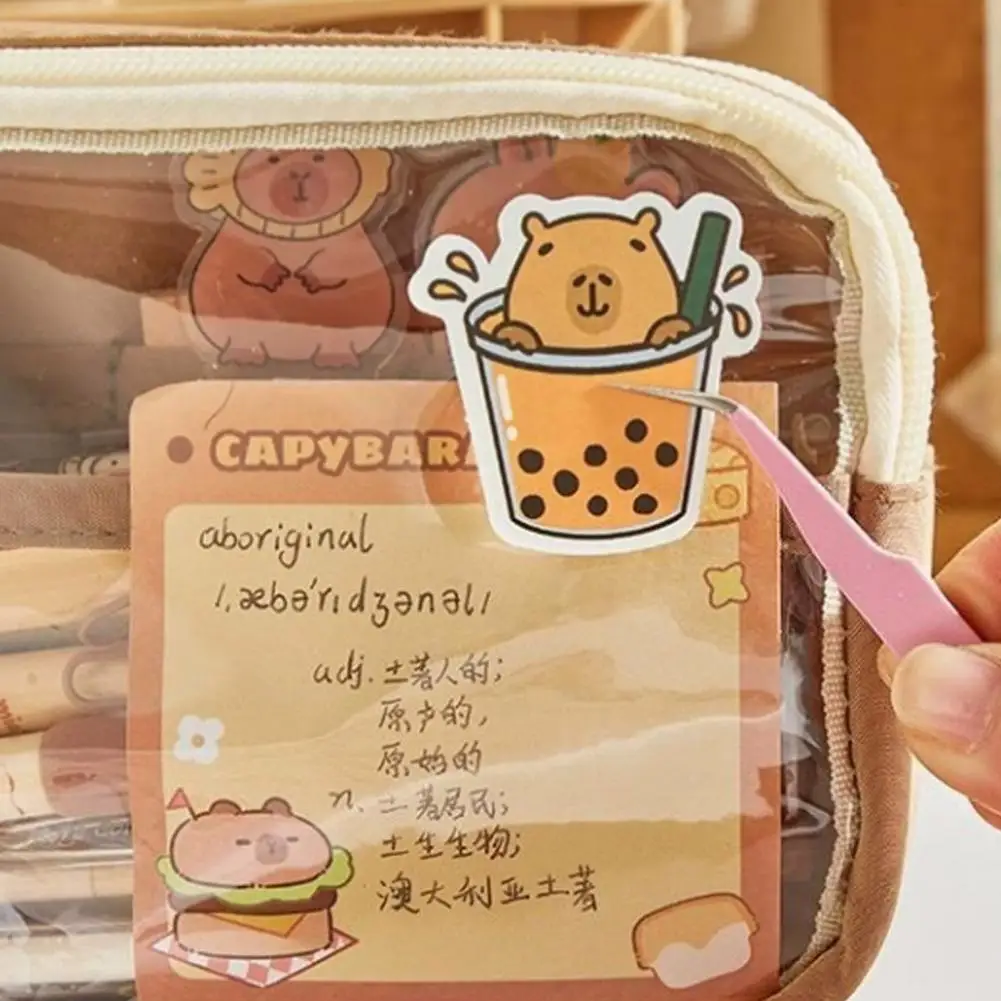 Pencil Case with Doll Stickers Multi-level Compartments Pencil Pouch Waterproof Pencil Case Set with Capybara Doll for School