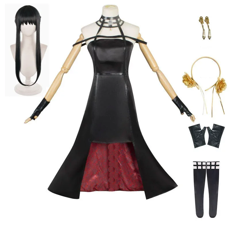 

Yor Forger Cosplay Costume Headband Elastic Thigh Stockings Tights Highs Wig Earrings Yor Forger Dress Full Set for Comic Con
