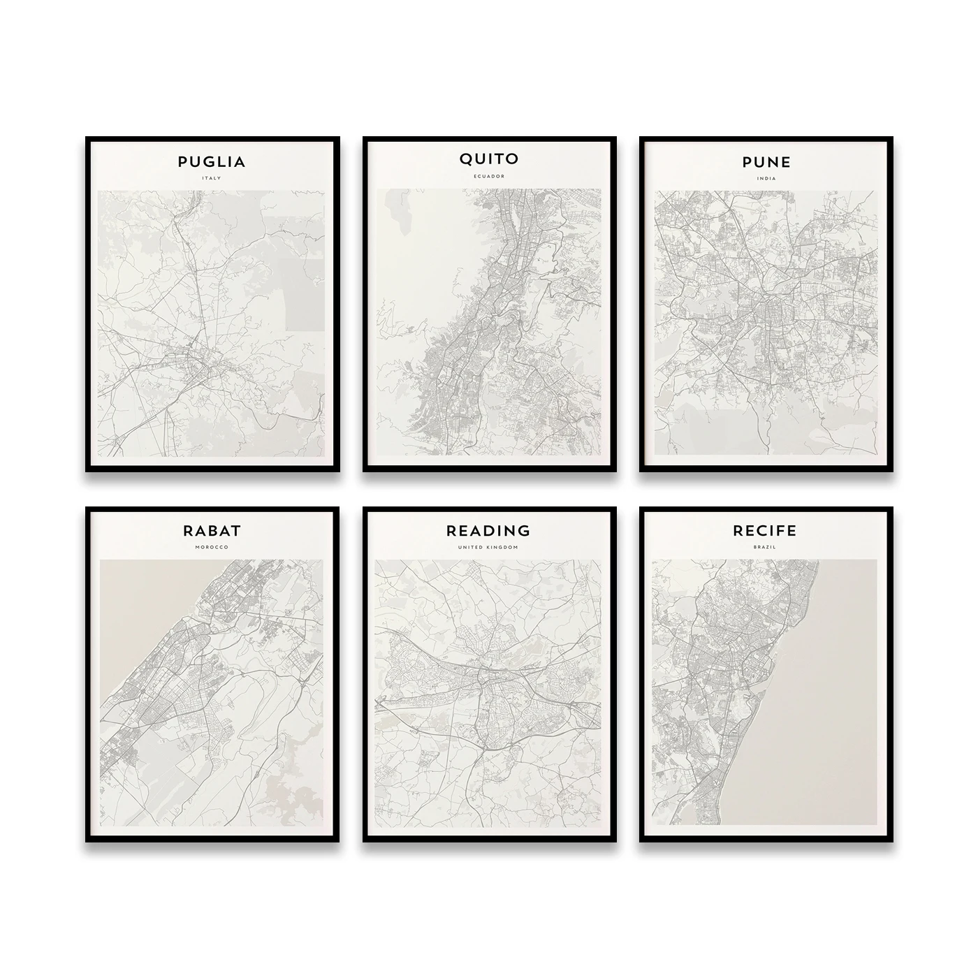 التردد. راروتونجا. كيتو. رباط. كوينستاون. كيبيك. بونتا ديل إستي. بوني. بوجليا. ملصق خريطة السفر في المدينة