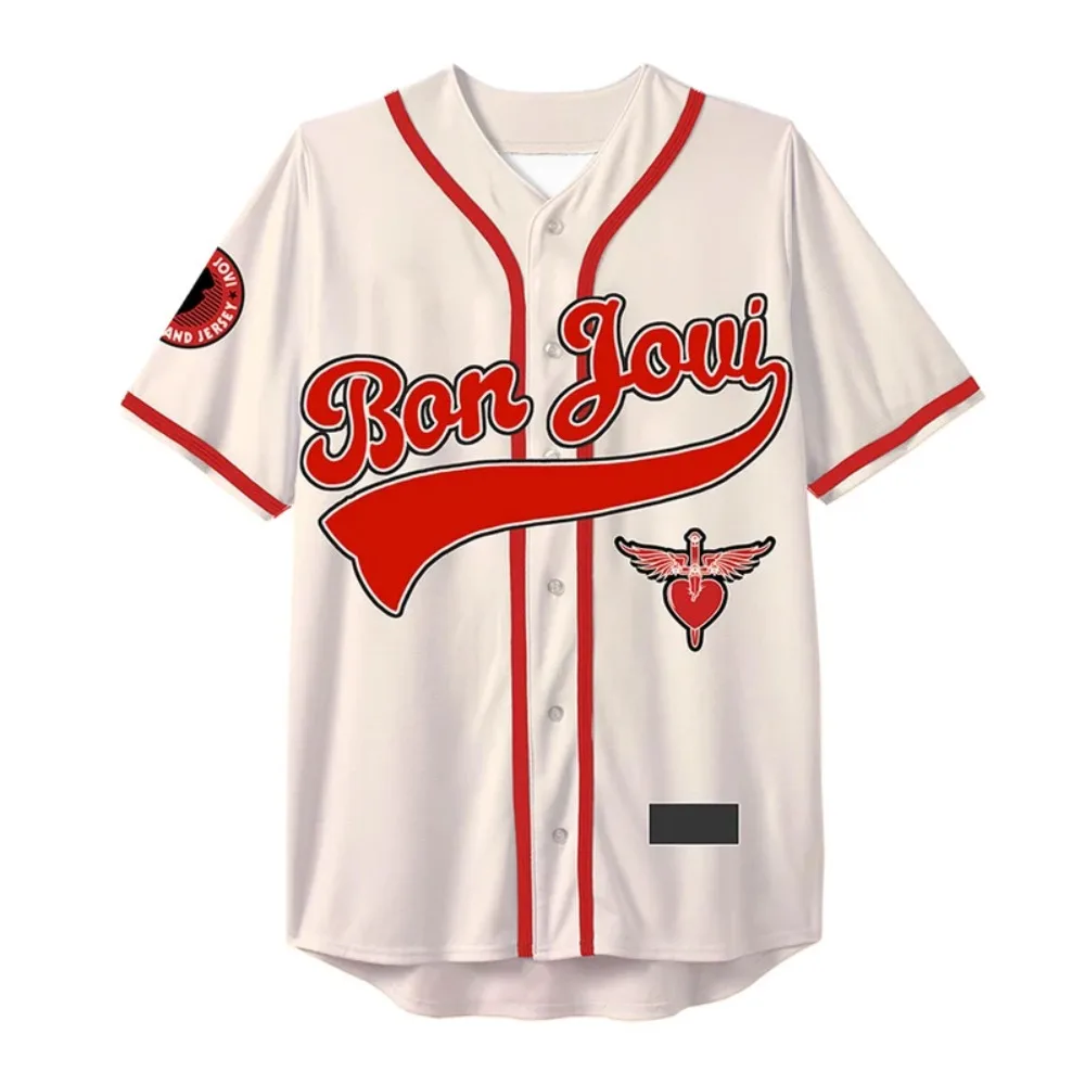 Forever Tour Baseball Jersey Bon Jovi #83 Unisex Button Up Short Sleeve Rock Band 3D Full Print Mesh Jersey Hip Hop Streetwear