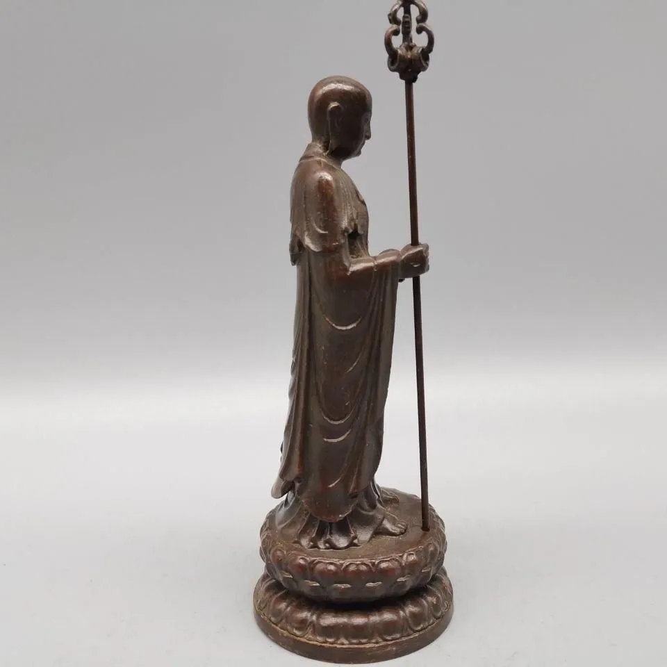 Retro Copper Alloy Kshitigarbha Buddha Statue Tang Monk Lotus Craft Art