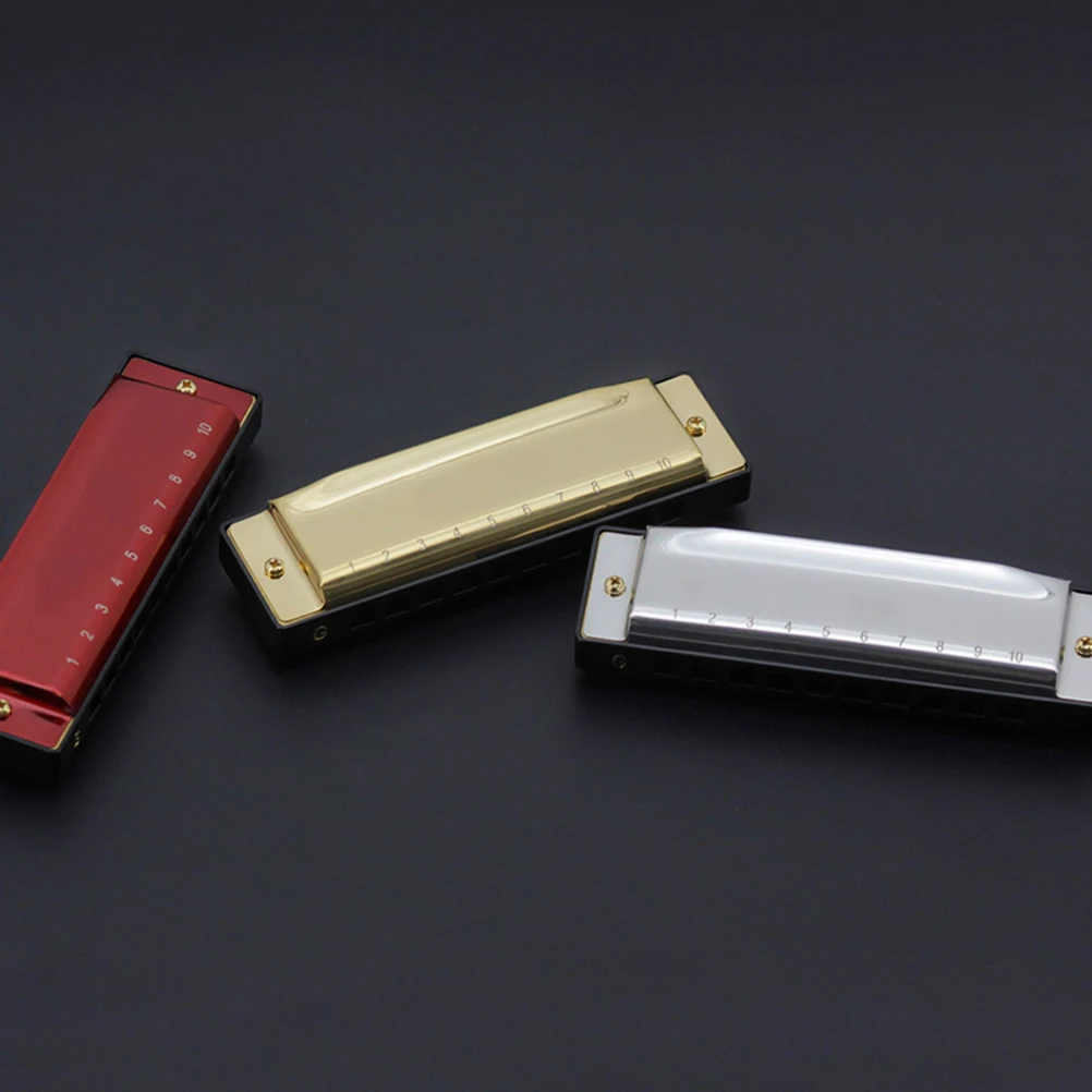 

1pc 20 Tone Copper Cover Blues Harmonica Durable Waterproof 10 Hole Metal Instrument Portable Music Simple Design