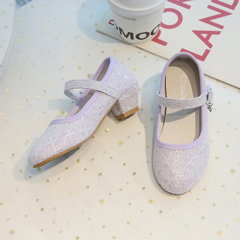 Toddler Girls Glitter Mary‑Jane Shoes Adjustable Buckle Low Heel Children Party Princess Dress Shoes