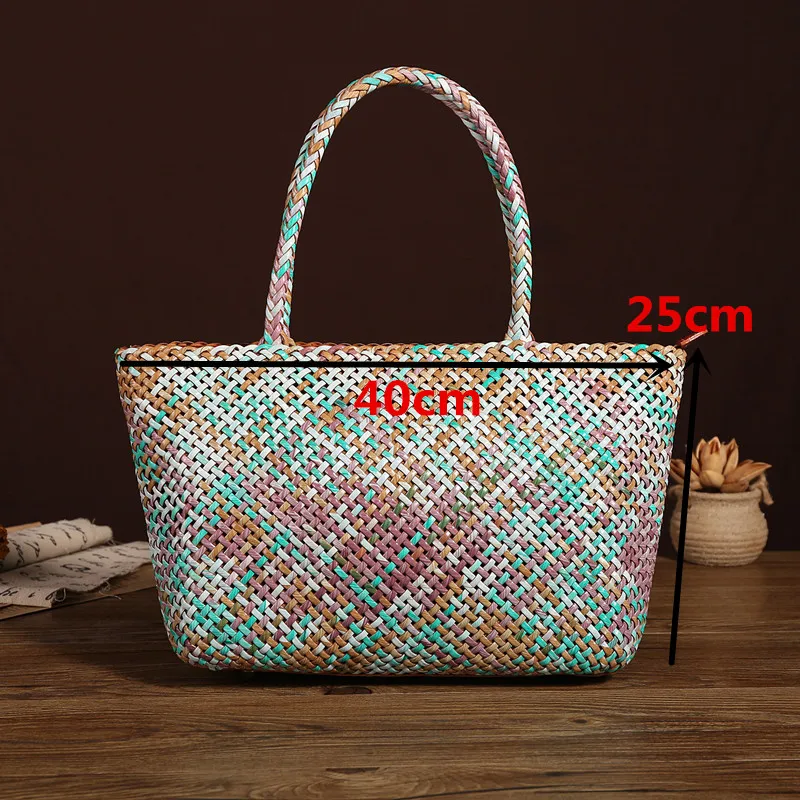 Real Leather Women Handbag retro Handmade Woven Totes Female Cowhide white weave Holiday Big Bag Causal Soft Handbags