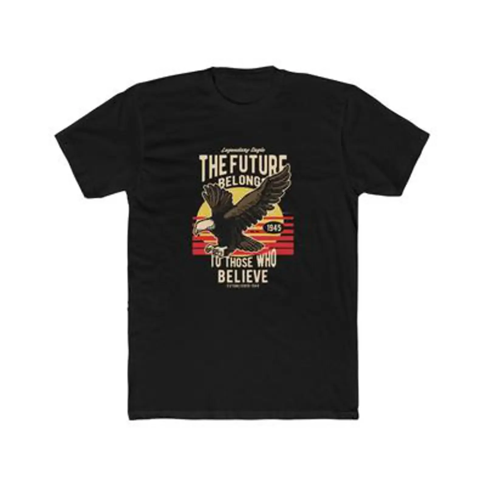 T-shirt vintage Eagle « Le futur appartient à ceux qui croient » rétro coucher de soleil, effet délavé, légèrement doux, polyvalent, streetwear