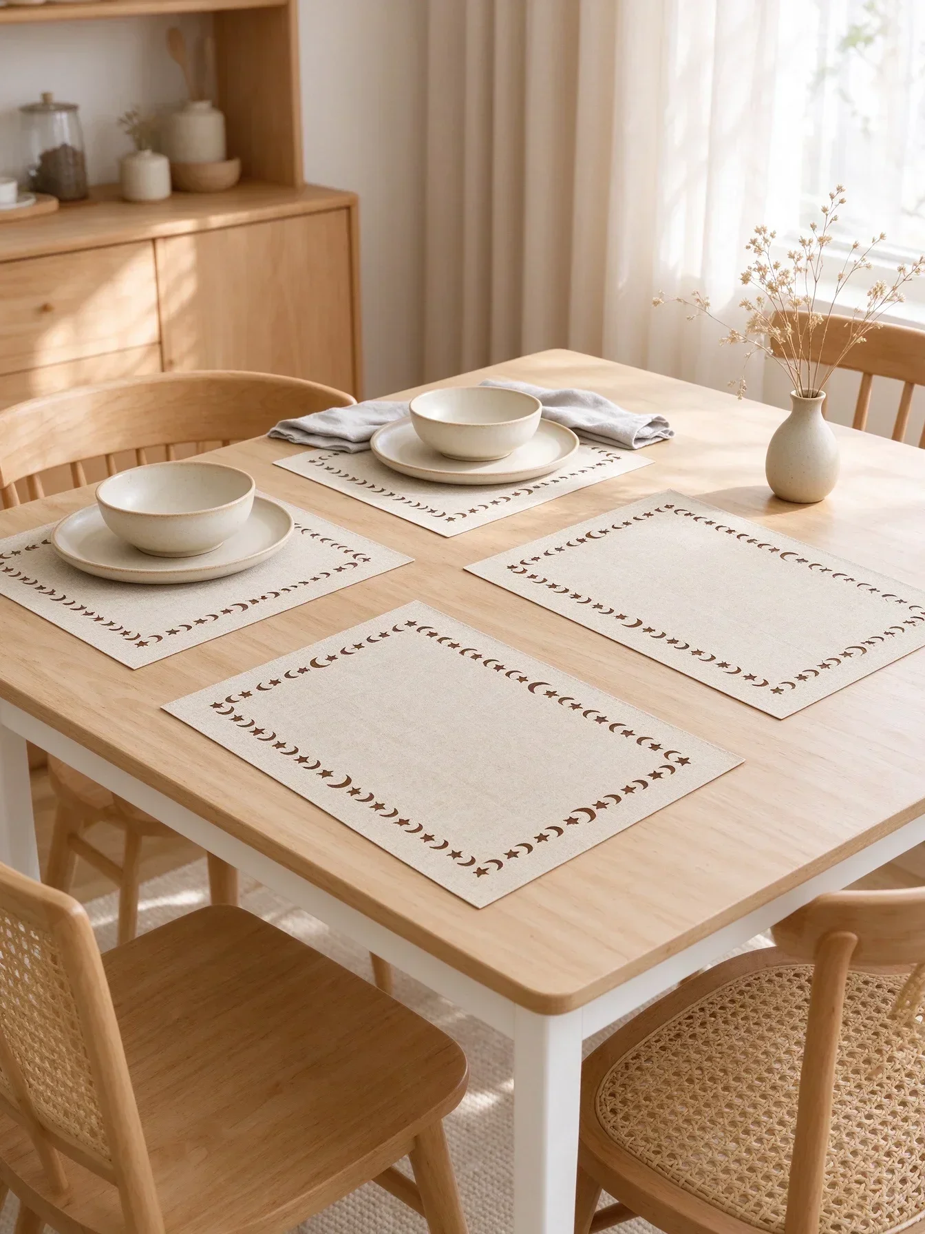 1/4/6Pcs Table Place Mats | Moon Star Border Print 45x30cm | Reusable |Kitchen Daily Dinner |Dining Table |Cottagecore Ins Style