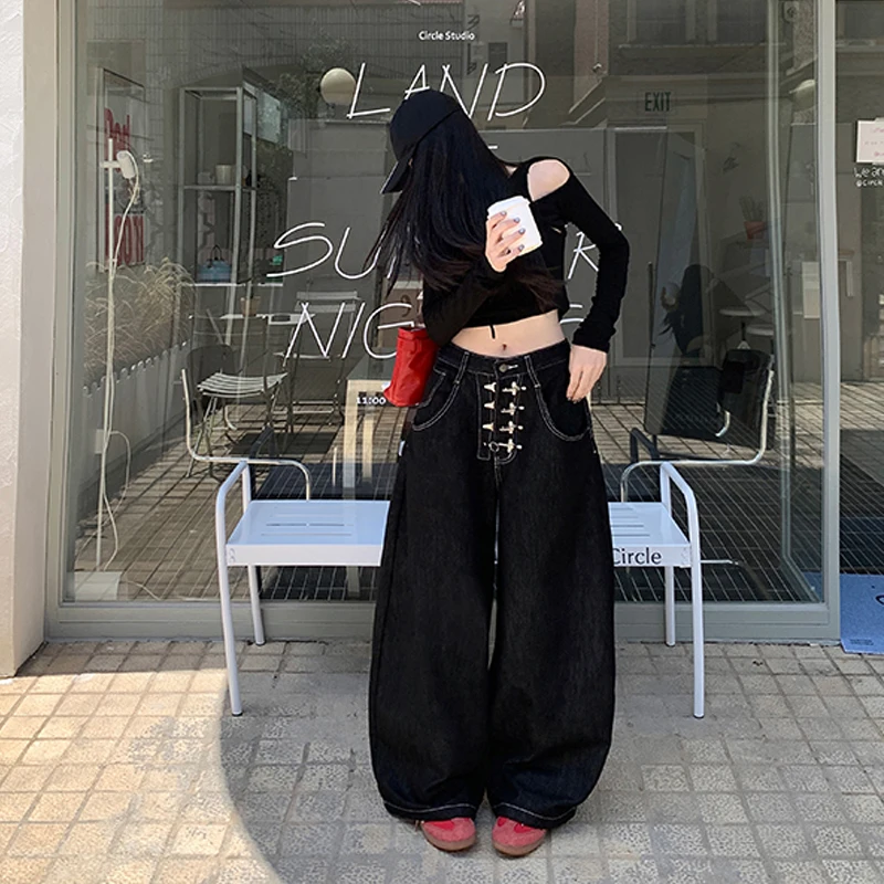 Y2k ملابس جينز للمرأة فضفاضة واسعة الساق المتعثرة غسلها عالية الخصر بنطلون الشارع الشهير السراويل الطويلة غير رسمية