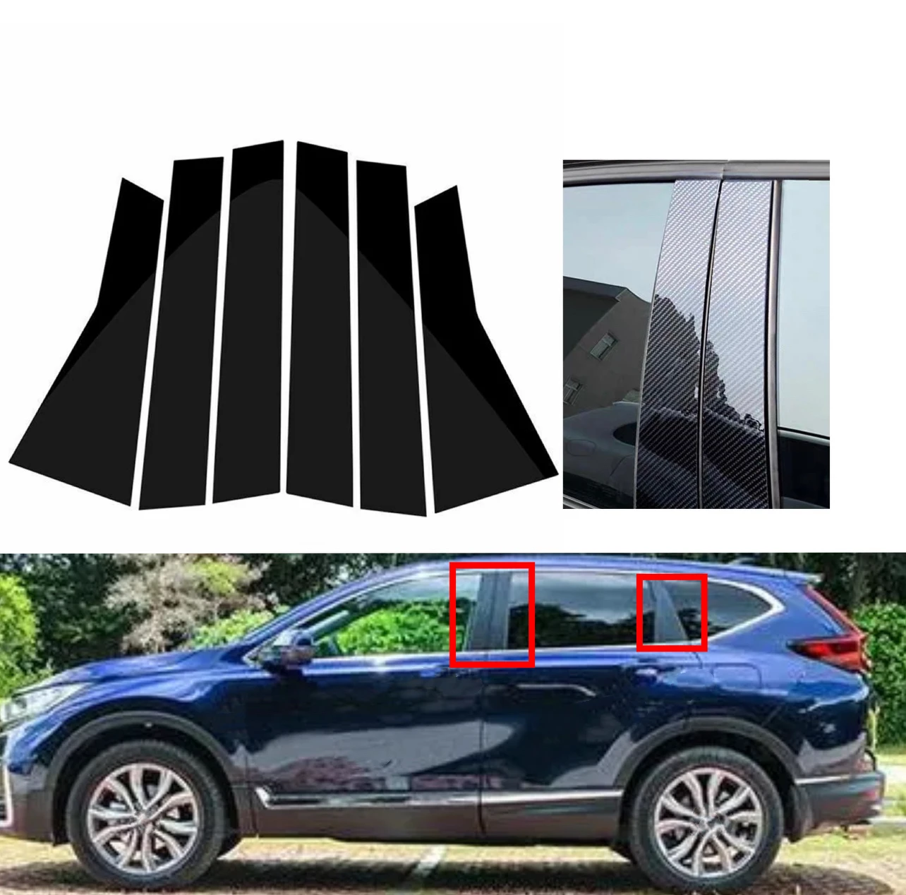 

6Pcs Gloss Black Silver Carbon Pillar Post Fit For HONDA CR-V 2017 2018 2019 2020 2021 2022 Window Cover BC Colum Sticker