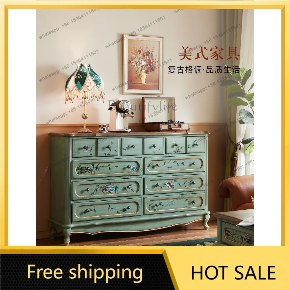 FG American painted living room entrance locker against the wall retro solid wood storage cabinet