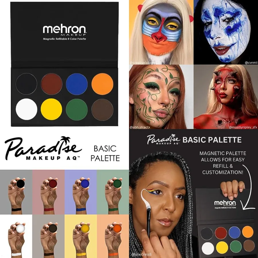 

Mehron Makeup Paradise Makeup FX 8 Color Basic Palette Magnetic Refillable Body Paint and Face Paint Palette Professional and W