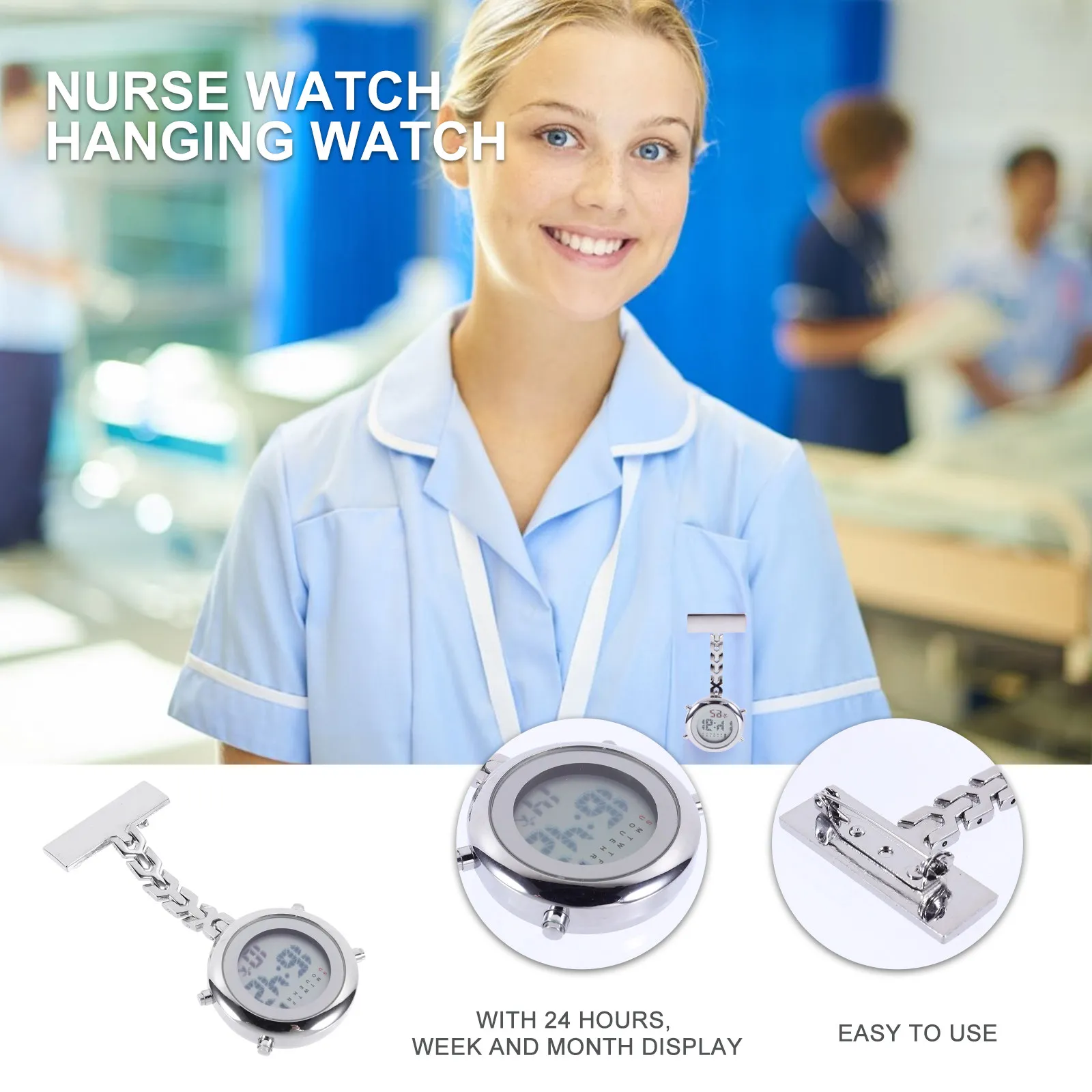 Dust Free Comfortable Nurse Watch Electronic Digital Lapel Pin Fob Watch Sturdy Alloy Construction Clear Glass Dial
