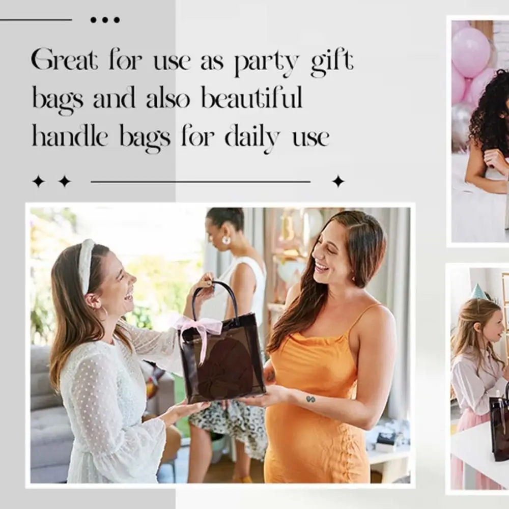 Fashion Transparent Black PVC Gift Bag Reusable Baby Shower Candy Gift Packaging with Handle Jelly Bag Wedding Birthday Party