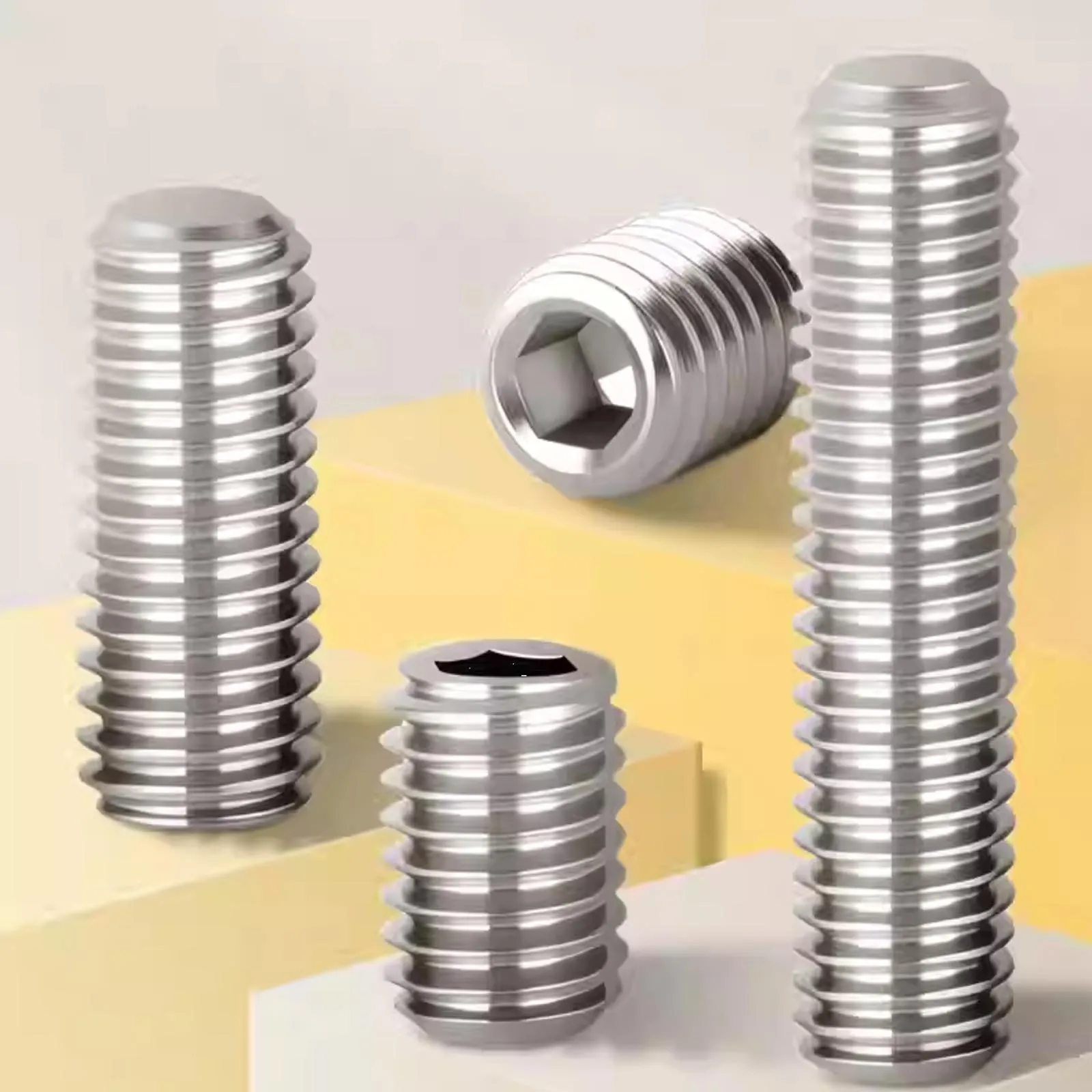1/50pcs M1.6 M2 M2.5 M3 M4 M5 M6 to M16 DIN913 304 Stainless Steel Allen Hex Hexagon Socket Flat Point End Grub Bolt Set Screw