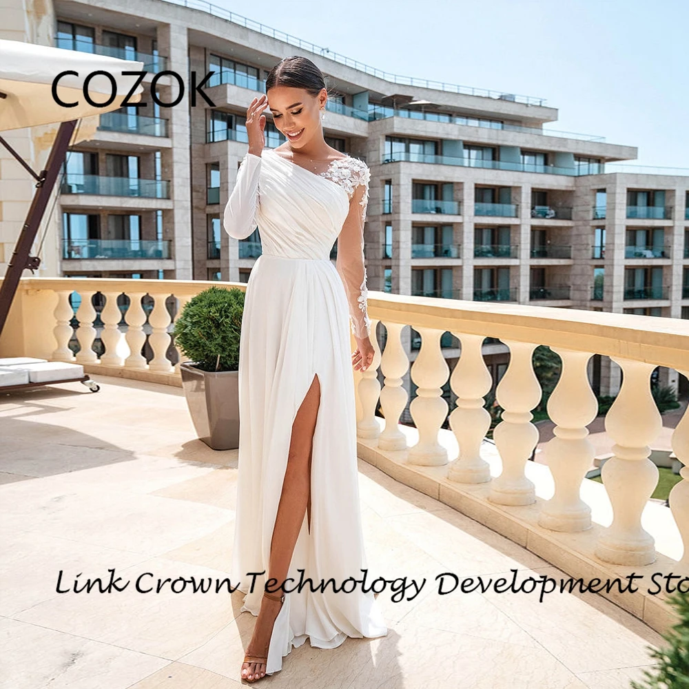 

COZOK Side Slit Wedding Dresses with Jersey Full Sleeve Bridal Gowns for Women 2024 Summer New Lace Up Vestidos De Novia