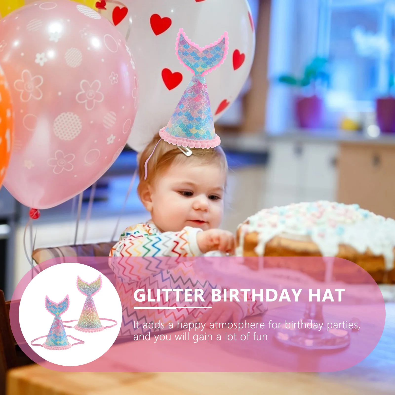 

2pcs Mermaid Hat Glitter Party Hat Birthday Photo Prop For Birthday Party Celebration Decoration Accessory For Adults