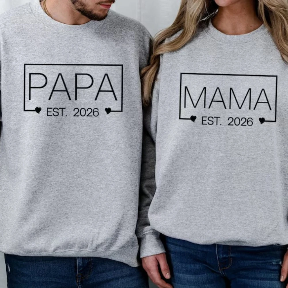 

Mama Est. 2026 Sweatshirt Papa Est. 2026 Hoodie Pregnancy Announcement Sweatshirt New Dad Sweater New Mom Tops Couple Gift