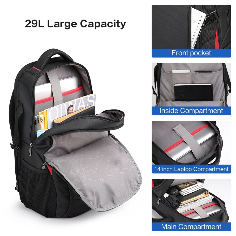 Imagem -02 - Oiwas-mochilas Impermeáveis para Laptop de Nylon Mochila Casual para Adolescentes Mochila de Viagem Masculina Mochila Escolar 14 Polegadas 29l