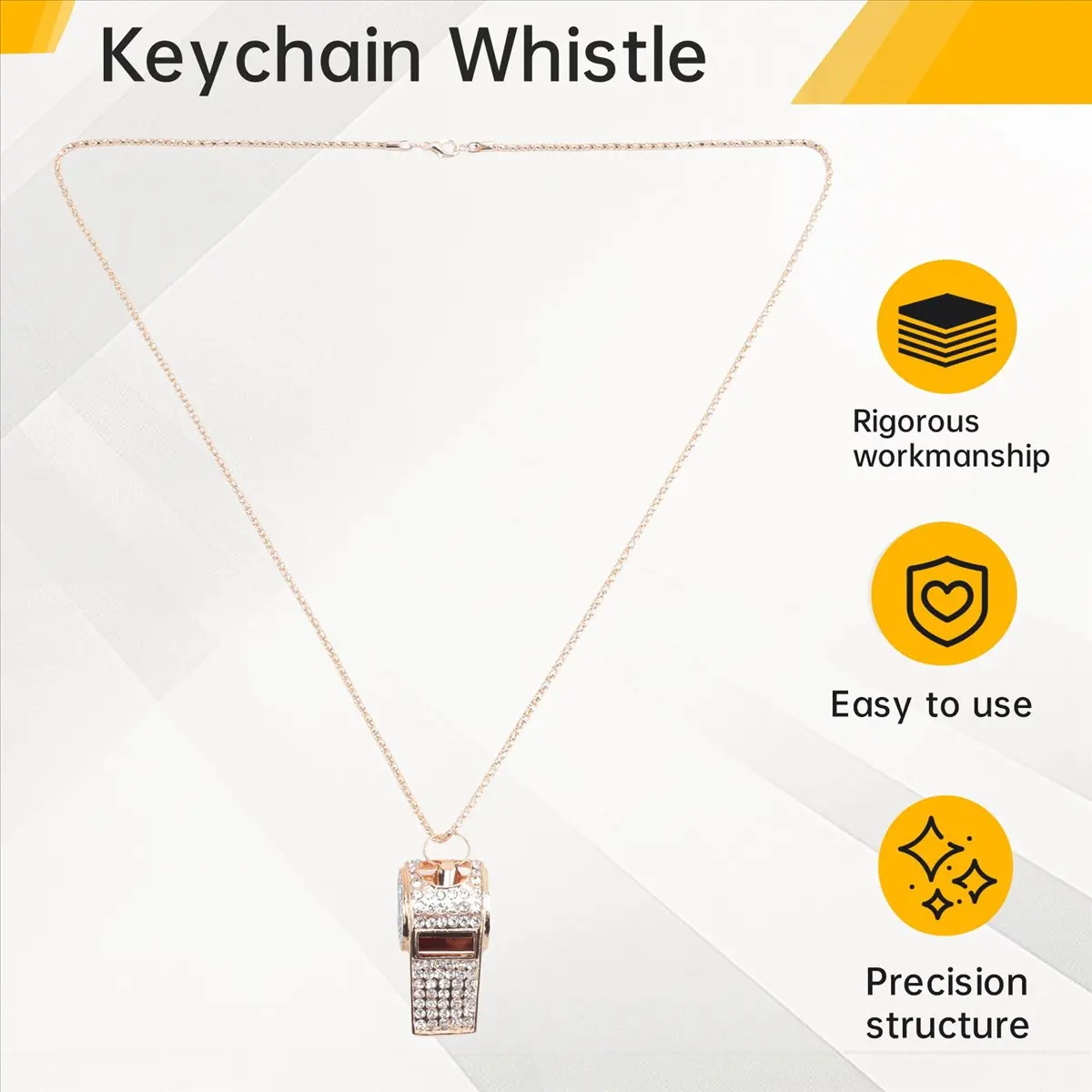 (A02R) Whistle, Metal Crystal Rhinestone Whistle, Shining Whistle with Keychain for Referees, Coaches, Teachers