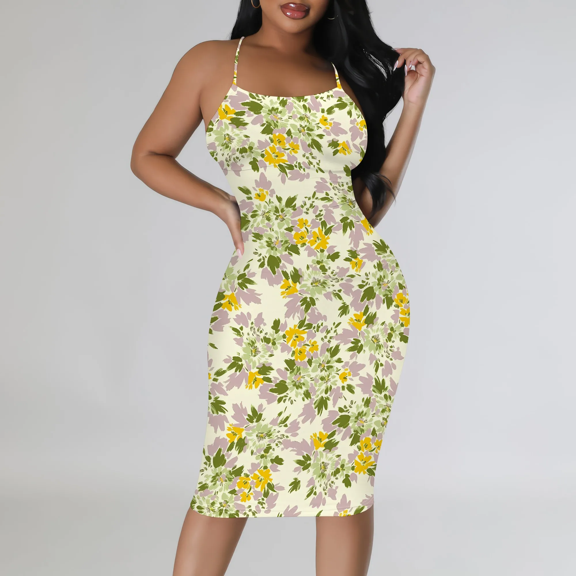 

Dainty Floral Sleeveless Bodycon Dress - Women's Fresh Feminine Party Date Night Workwear Festival