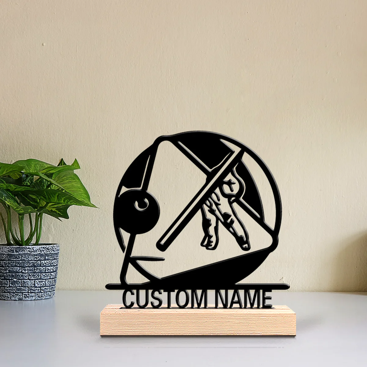 1pc compass Customizable Text Metal Statue Iron Ornament Art Figurine With Wood Base Iron Statue With Wood Base For Girl Gifts - view 6
