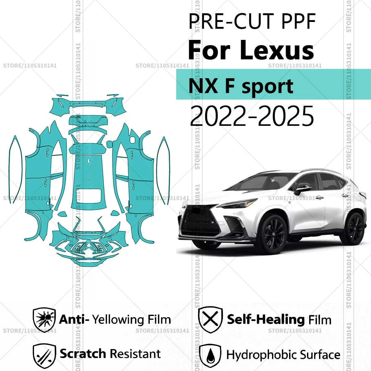 

Для Lexus NX F Sport 2022-2025: Предварительно вырезанная прозрачная защитная пленка (PPF) для автомобиля, профессиональная автомобильная пленка PPF для полной оклейки кузова