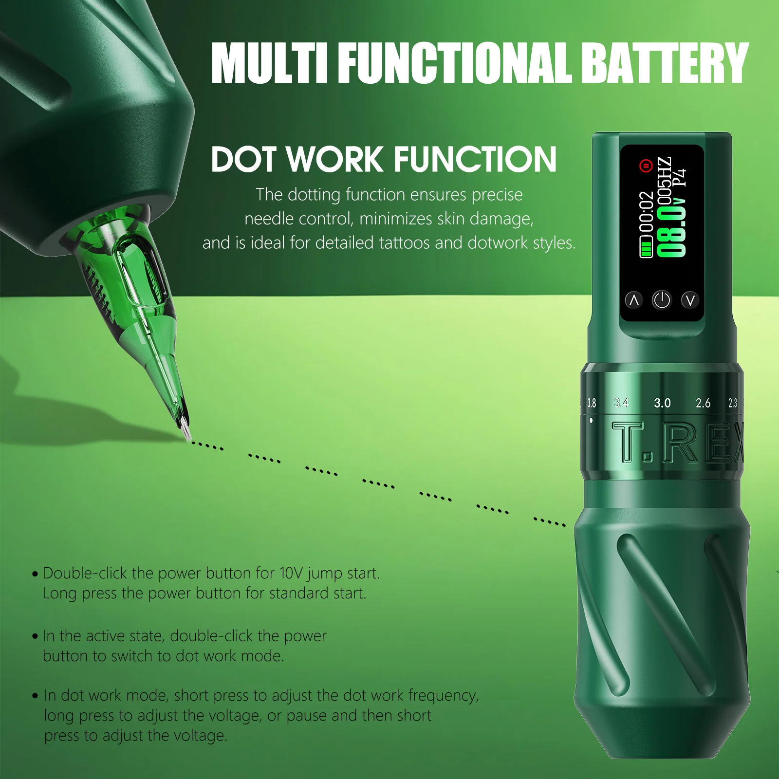 مجموعة أدوات الوشم T-Rex عالية الجودة، مجموعة أدوات الوشم اللاسلكية كاملة 2.0-4.2 مم مجموعة مسدس الوشم القابل للتعديل #5
