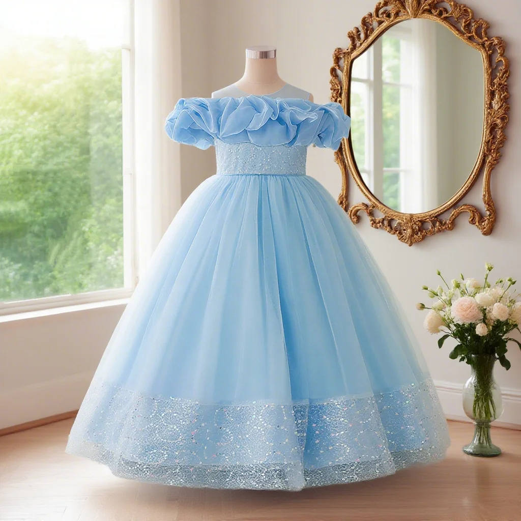 

One shoulder design dress elegant dress suitable for girls birthday party wedding flower girl
