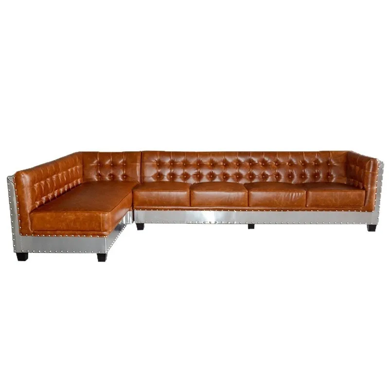 Industrial sandstorm, personalized retro L-shaped aluminum leather box, card seat, model room, bar ktv sofa, sample drawing cust