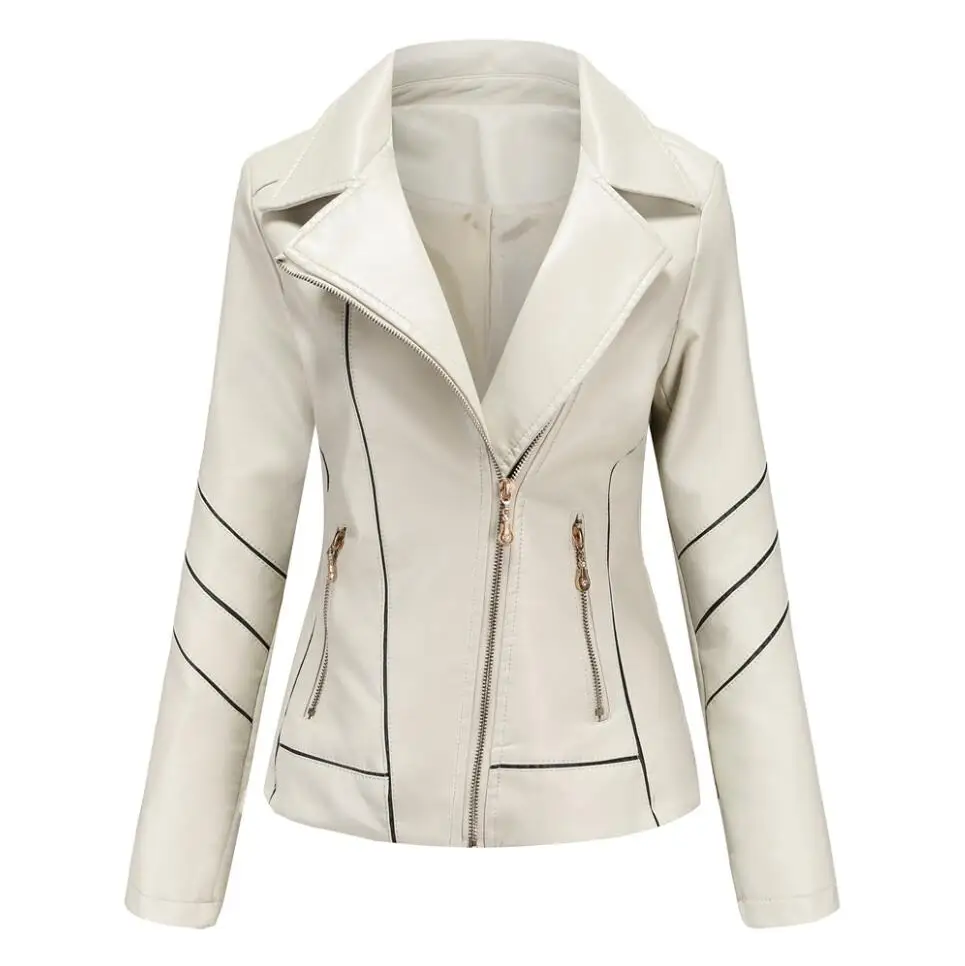 Red PU Faux Leather Jacket Women fashion Casual Biker Jackets Outwear Female Tops spring and autumn Black Leather Jacket Coat