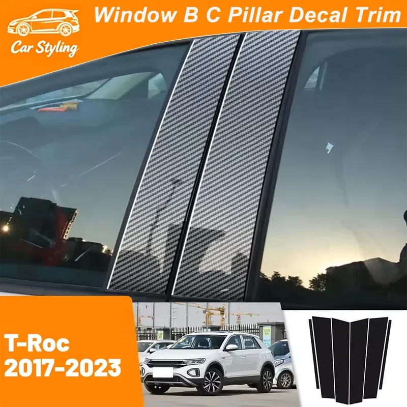 

For VW T-Roc Troc 2017-2023 2018 2019 2020 2021 2022 Carbon Fiber Window Door Column Deal B C Pillar Post Cover Trim Sticker
