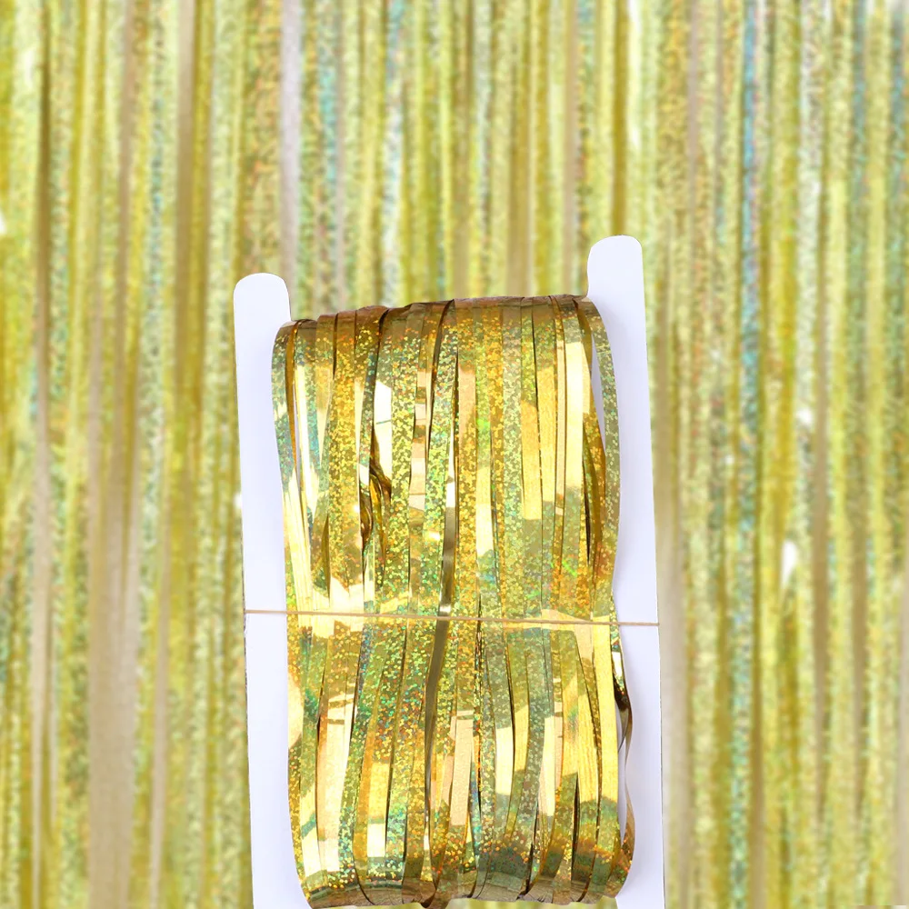 1PC Glitter Lametta Folie Fransen Vorhang Wand Fenster Tür Foto Hintergrund Metallic Fringe Party Dekoration