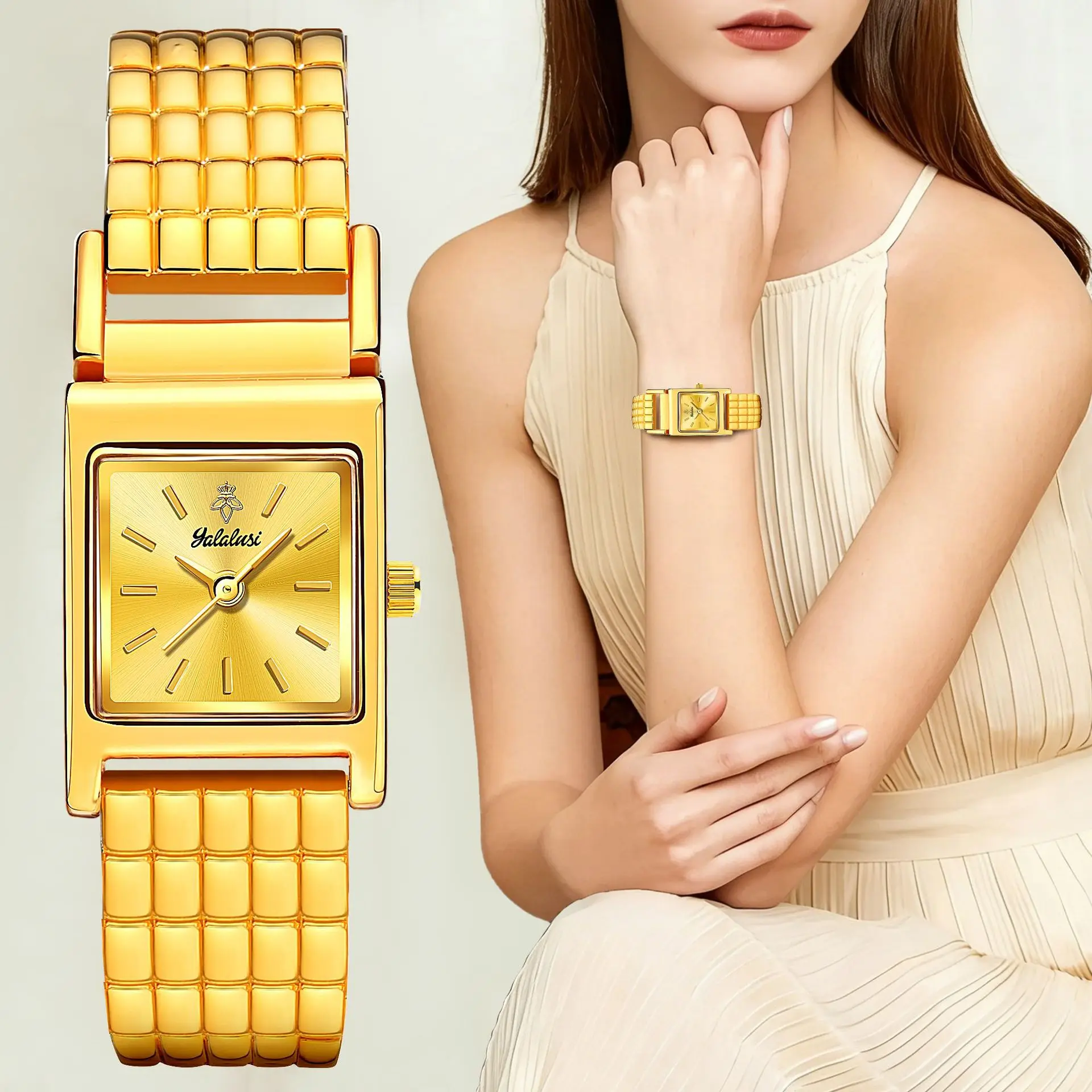 Yalalusi Luxury Square Simple Women's Watch Light Luxury Cross border Gold Women's Watch Amazon Hot Selling Style