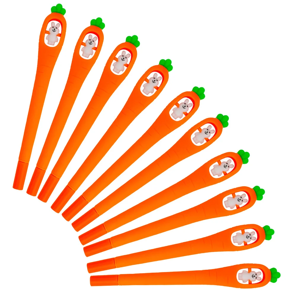 10pcs Carrot Shaped Gel Adorable Rabbit Design Kids Writing Pens Student Office School Use Cartoon Stationery Sign Pens