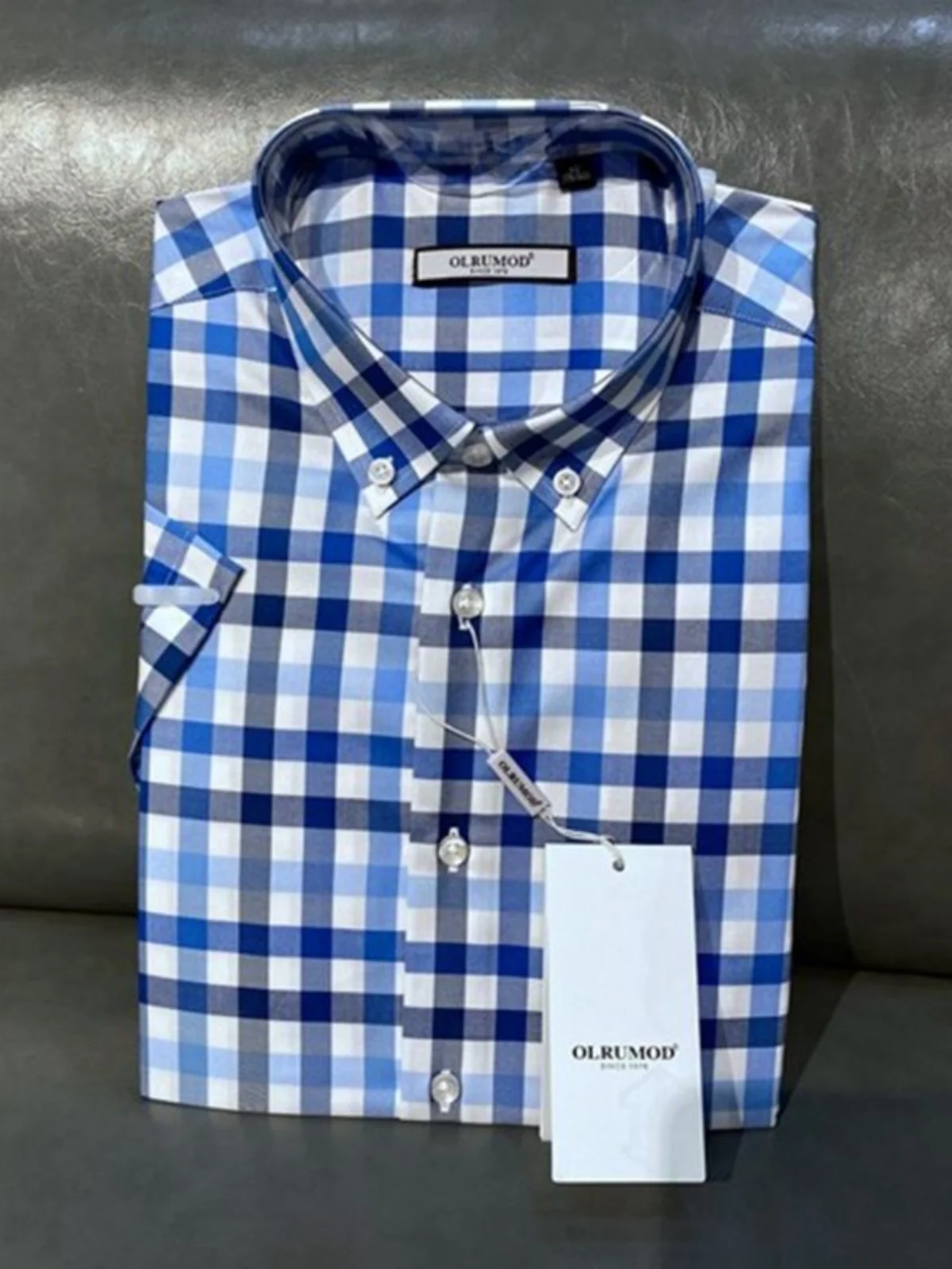 

Lightweight Summer Blue Plaid Men's irt Cool Sensation Skin-friendly Elastic Breathable Versatile ort Sve Cotton Silk ...