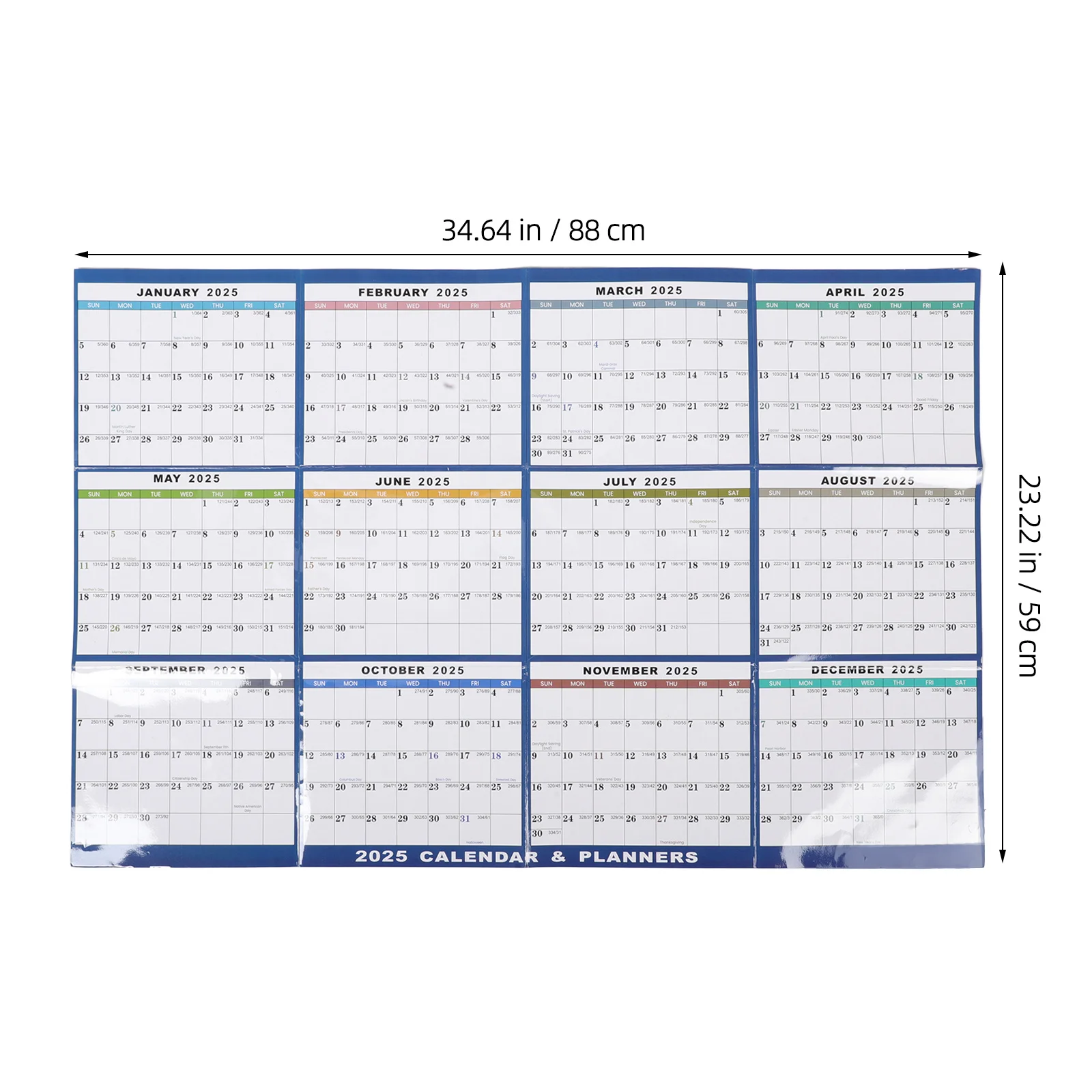 English Calendar 2025 Dry Erase Monthly Wall Calendar Large Size Hanging Planner for Office Home Use Clear Printed Schedule Note