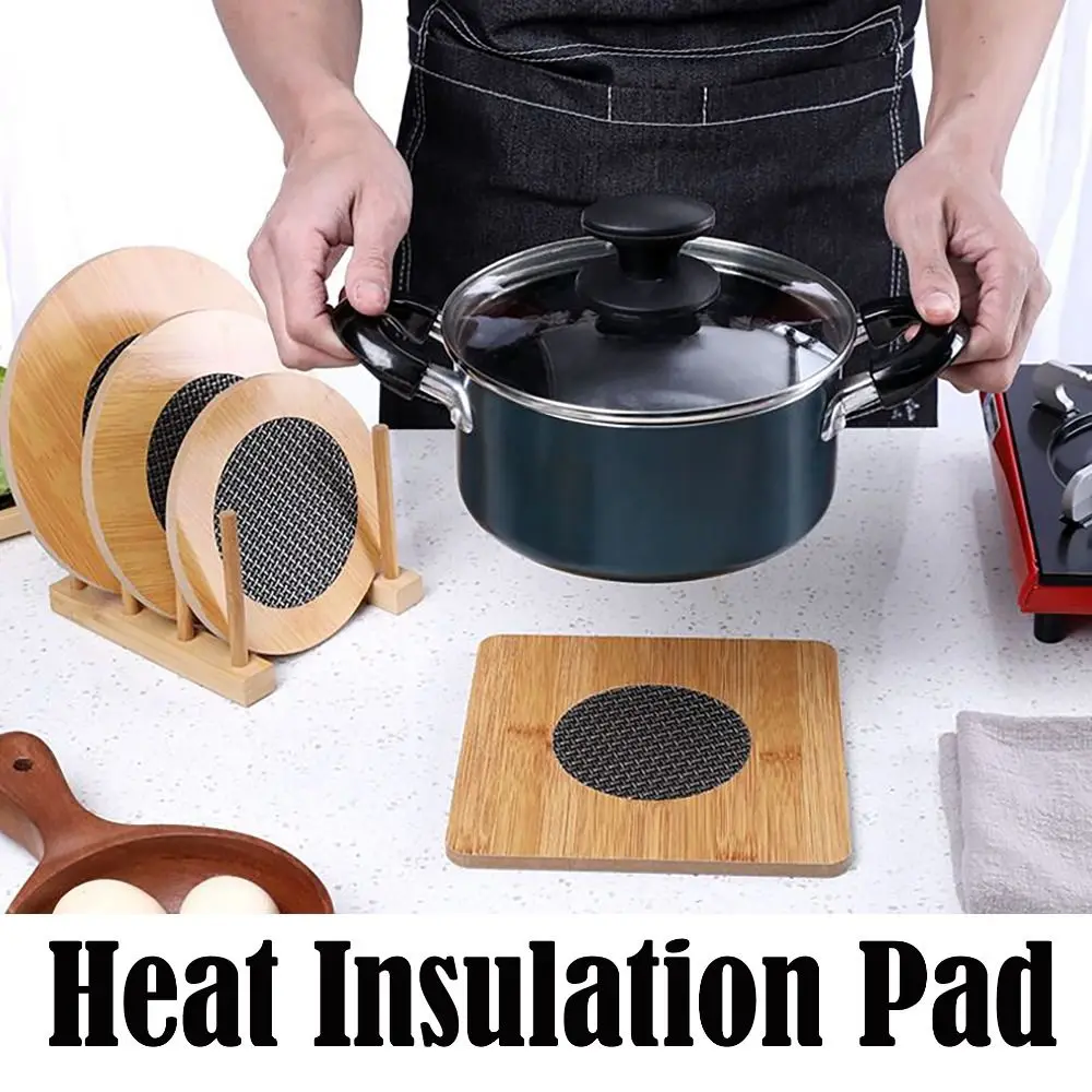 Fine Workmanship Wooden Heat Pad with Anti-slip Mat Round Square Heat Insulation Pad Waterproof Coasters Table