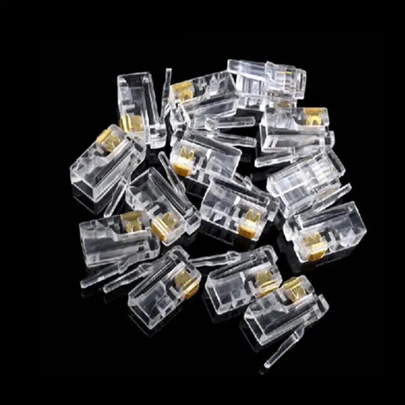 100Pcs Crystal Head RJ124P4C Modular Plug Gold Plated Network Connectors